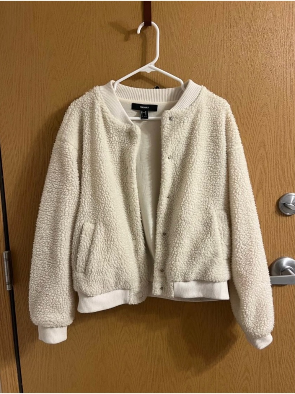 Forever 21 Ivory Teddy Sherpa Bomber Jacket